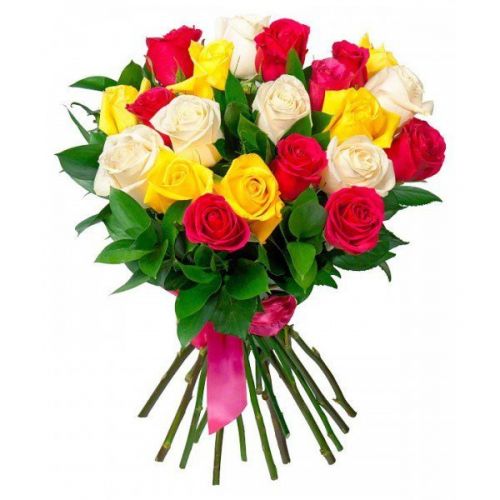 21 разноцветная роза с доставкой по Бабугенту